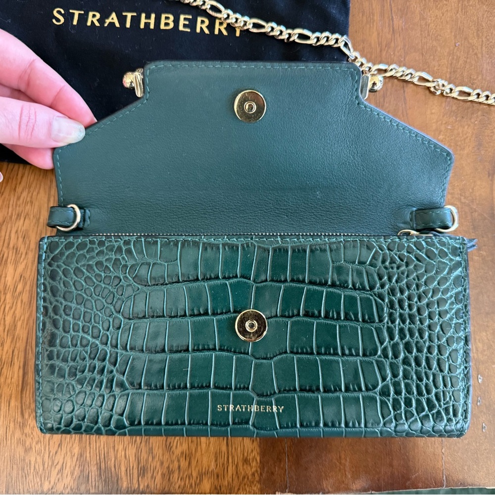 Strathberry Emerald Croc-Embossed Wallet Clutch - Picture 3 of 7